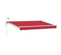 WRJENFSC Auvent électrique 3 x 2,5 m - Bras articulé - Avec télécommande et manivelle - Auvent de terrasse extensible - En polyester - Semi-cassette - Pour jardin et balcon - Rouge et blanc