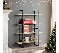 WRJENFSC Bibliothèque à 4 compartiments, chêne Sonoma, 100 x 30 x 140 cm, étroite, haute, en bois, design industriel, robuste, pour salon, bureau