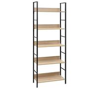 WRJENFSC Bibliothèque à 5 étagères, aspect chêne, noire, 60 x 27,6 x 158,5 cm, robuste, en bois et acier, pour salon, terrasse, comme vitrine ou support de fleurs
