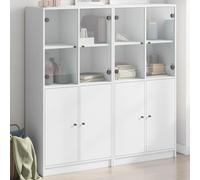 WRJENFSC Bibliothèque avec portes - Blanc - 136 x 37 x 142 cm - Matériau du bois et verre - Buffet moderne - Étagère avec 16 compartiments pour optimisation de l'espace de rangement - Pour salon