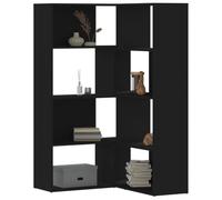WRJENFSC Bibliothèque d'angle à 4 étages, noire, 85 x 85 x 140 cm, en bois avec 2 possibilités de montage, design moderne, robuste, pour salon, chambre à coucher, bureau