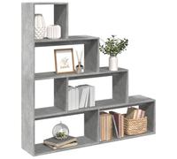 WRJENFSC Bibliothèque séparateur de pièce à 4 étages en bois - Gris béton - 143,5 x 29 x 143,5 cm - Étagère haute étroite avec design d'escaliers pour salon, bureau, chambre à coucher
