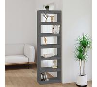 WRJENFSC Bibliothèque séparateur de pièce, gris, 60 x 30 x 199,5 cm, en bois de pin massif, design fin, 6 compartiments, pour salon, couloir