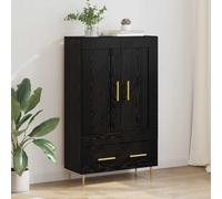 WRJENFSC Black Highboard 69,5 × 31 × 115 cm, matériau à base de bois aspect chêne, pieds dorés, buffet avec 2 portes et tiroir