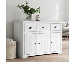 WRJENFSC BODO Buffet blanc 115,5 x 44 x 80 cm en bois de pin massif, design français avec 3 tiroirs et 3 portes, armoire de rangement pour salon, couloir, cuisine, style maison de campagne