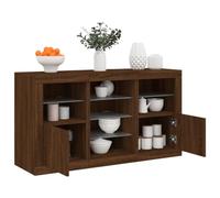 WRJENFSC Buffet avec éclairage LED RVB - 123 x 37 x 67 cm - Marron - Aspect chêne - Éléments en verre - Meuble bas moderne pour salon, couloir, chambre à coucher