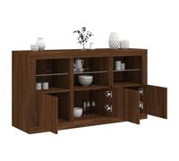WRJENFSC Buffet avec éclairage LED RVB - 123 x 37 x 67 cm - Marron - Aspect chêne massif et verre - Meuble bas moderne pour salon, couloir, cuisine, salle à manger, bureau pour rangement et