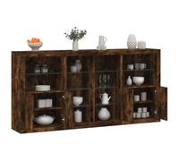 WRJENFSC Buffet avec éclairage LED RVB - Chêne fumé - 202 x 37 x 100 cm - Meuble bas moderne pour salon, couloir et salle à manger