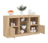 WRJENFSC Buffet avec LED RVB Sonoma chêne 123 x 37 x 67 cm - Meuble bas moderne avec façade en verre pour salon, couloir, cuisine, grand espace de rangement - Panneau en bois robuste pour salon