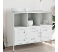 WRJENFSC Buffet blanc 100,5 x 39 x 79 cm en acier laminé à froid - Grand espace de rangement avec 6 compartiments et 3 portes - Pieds à vis réglables en hauteur - Design industriel pour salon, chambre