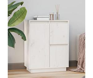 WRJENFSC Buffet blanc 60 x 34 x 75 cm en pin massif avec 3 portes, armoire d'appoint robuste, pour salon, couloir, chambre à coucher, style maison de campagne moderne avec pieds flottants
