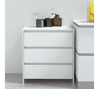 WRJENFSC Buffet blanc 70 x 41 x 75 cm en bois avec 3 tiroirs - Meuble bas minimaliste pour salon, couloir, chambre à coucher, comme rangement pratique et accroche-regard décoratif