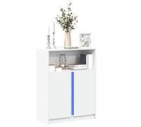 WRJENFSC Buffet blanc 77 x 34 x 100 cm avec éclairage LED RVB - Armoire de couloir moderne en bois et verre - Pour salon, couloir, chambre à coucher