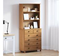 WRJENFSC Buffet d'apothicaire en pin massif cire de miel, 91 x 40 x 199,5 cm, avec 8 tiroirs et 2 étagères, armoire haute pour salle à manger, salon, bureau