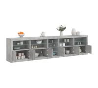 WRJENFSC Buffet gris béton 283 x 37 x 67 cm avec LED RVB - Commode en bois et verre - Meuble bas moderne pour salon, couloir, cuisine