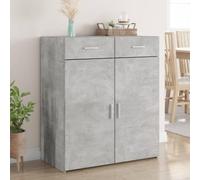 WRJENFSC Buffet gris béton 80 x 42,5 x 93 cm en matériau dérivé du bois avec 2 tiroirs et portes - Design industriel moderne - Grand espace de rangement pour salon, salle à manger ou couloir