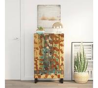 WRJENFSC Buffet haut 60 x 33 x 100 cm, en bois massif recy t fer, aspect industriel, avec 2 compartiments et tiroir, pour salon, couloir, cuisine