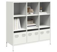 WRJENFSC Buffet haut blanc 101,5 x 39 x 103,5 cm, en acier laminé à froid, miracle de rangement, avec 6 compartiments et 3 tiroirs, buffet moderne pour salon, bureau, chambre à coucher