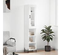 WRJENFSC Buffet haut blanc 34,5 x 34 x 180 cm, en bois dérivé du bois, avec verre et pieds en fer, buffet moderne, pour salon, couloir, bureau, miracle de rangement avec porte