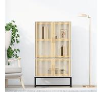 WRJENFSC Buffet haut blanc 70 x 35 x 125 cm en bois avec portes en bois massif et pieds en fer pour salon, cuisine et couloir