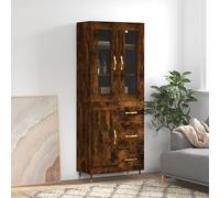 WRJENFSC Buffet haut en chêne fumé 69,5 x 34 x 180 cm en bois avec pieds en métal, miracle de rangement, buffet de salon, cuisine, couloir, design moderne pour salon, couloir et chambre à coucher
