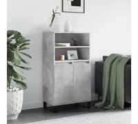 WRJENFSC Buffet haut - Gris béton - 60 x 36 x 110 cm - Buffet industriel avec 6 compartiments en bois et pieds en métal - Armoire de rangement pour salon, couloir, cuisine - Moderne et robuste