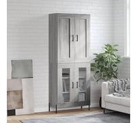 WRJENFSC Buffet haut gris Sonoma 69,5 x 34 x 180 cm en matériau dérivé du bois avec pieds en fer et verre, look industriel vintage pour salon, couloir et bureau