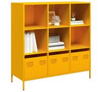 WRJENFSC Buffet haut jaune moutarde 101,5 x 39 x 103,5 cm en acier laminé à froid avec 6 compartiments et 3 tiroirs, buffet industriel avec structure robuste et beaucoup d'espace de rangement pour