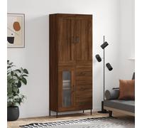 WRJENFSC Buffet haut marron aspect chêne 69,5 x 34 x 180 cm en matériau dérivé du bois avec pieds en métal, design moderne et miracle de rangement - Buffet avec meuble haut pour salon, cuisine
