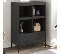 WRJENFSC Buffet haut noir de style industriel 68 x 39 x 101,5 cm en acier laminé à froid 4 compartiments 2 tiroirs espace de rangement robuste pour salon, chambre à coucher et couloir