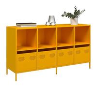 WRJENFSC Buffet jaune moutarde, 135 x 39 x 73,5 cm, en acier laminé à froid, miracle de rangement, avec 4 tiroirs et 4 compartiments, look industriel, robuste et facile d'entretien, pour salon