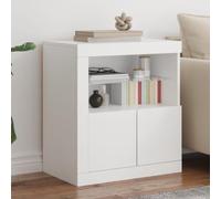 WRJENFSC Buffet LED blanc 60,5 x 37 x 67 cm - Meuble bas moderne avec éclairage RVB en bois et verre - Beaucoup d'espace de rangement pour salon, couloir, chambre à coucher