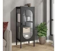 WRJENFSC Buffet noir 40 x 35 x 105 cm en acier et verre ondulé, design moderne avec étagère réglable, robuste et peu encombrant, pour salon, couloir et cuisine