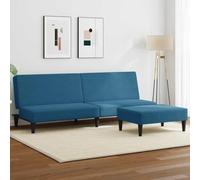 WRJENFSC Canapé 2 Places Convertible en Lit Bleu Velours 200x84,5x69 cm avec Repose-Pied 77x55x31 cm Cadre Bois 110 kg Mini Canapé Moderne pour Salon Chambre Bureau