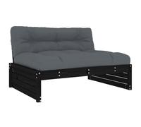 WRJENFSC Canapé central de jardin noir 120 x 80 cm en bois de pin massif avec coussins d'assise et de dossier anthracite, élément de mobilier de jardin modulaire pour terrasse et cour