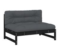 WRJENFSC Canapé central noir, 120 x 80 cm, en bois de pin massif, canapé de jardin modulable avec coussins d'assise et de dossier anthracite, meuble de salon pour terrasse, jardin et balcon
