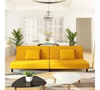 WRJENFSC Canapé-lit 2 Places Jaune Velours 200 x 84,5 cm Convertible rapido avec Deux oreillers 40 x 40 cm, Structure Bois Robuste, Fauteuil Salon Compact pour Living Room Chambre Studio