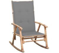 WRJENFSC Chaise à Bascule Bambou 66 x 86 x 105 cm avec Coussin imperméable Gris 100% Polyester, Structure Robuste UV et intempéries, 110 kg Max pour Jardin terrasse Balcon