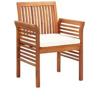 WRJENFSC Chaise de Jardin extérieur avec Coussin 64 x 60 x 90 cm Bois d’Acacia huilé résistant aux intempéries, Fauteuil Relax terrasse Balcon Plage Bain de Soleil, crème et Marron