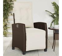 WRJENFSC Chaise de Jardin inclinable Marron résine tressée 57 x 66 x 93 cm avec Dossier et Repose-Pied réglables Coussin crème Amovible Structure Acier Anthracite Robuste pour terrasse Balcon Camping