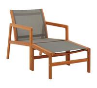 WRJENFSC Chaise Longue Jardin 2 pcs Gris Bois Eucalyptus huilé 60x83,5x77,5 cm avec Repose-Pied textilène Robuste 110 kg Fauteuil Relax Exterieur Bain de Soleil terrasse Balcon Camping