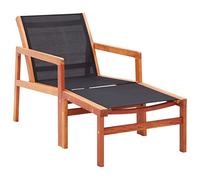 WRJENFSC Chaise Longue Jardin Eucalyptus textilène Noir 60 x 83,5 x 77,5 cm avec Repose-Pied 60 x 49,5 x 36 cm, Fauteuil Relax Exterieur Robuste et Respirant pour terrasse Balcon Plage