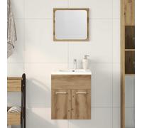 WRJENFSC Ensemble 2 pcs Salle de Bain chêne 41×38,5×46 cm, Miroir 40×37 cm Mural, Bois ingénierie, Rangement, Petit Espace