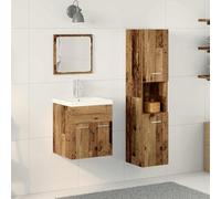 WRJENFSC Ensemble 3 pcs Salle de Bain Bois ingénierie 41×38,5×46 cm avec Miroir, Porte affleurante, Rangement Placard, Mural plafonnier