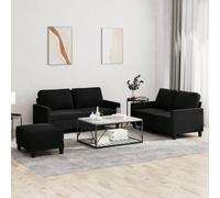 WRJENFSC Ensemble canapé 3 pcs Velours Noir 138+158x77x80 cm + Pouf 70x55x41 cm, métal/contreplaqué, 4 Coussins, Salon Bureau