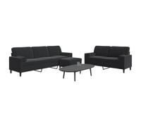 WRJENFSC Ensemble canapé 3 pièces Noir Velours 226x77x80 cm avec 4 Coussins traversins et Pouf, Cadre métal Robuste, Design Moderne Compact pour Salon Chambre et Bureau