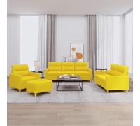 WRJENFSC Ensemble canapé 4 pcs Jaune Clair Tissu Polyester 78x77x80 cm Sofa 2&3 Places avec Fauteuil et Pouf détente pour Salon Chambre et Bureau