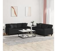 WRJENFSC Ensemble canapés 2 Places Similicuir Noir 154 x 77 x 80 cm avec Coussins, Structure métal et contreplaqué, Modernes et Robustes for Living Room, Chambre ado et Bureau