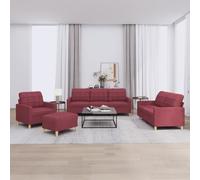 WRJENFSC Ensemble canapés 4 pcs Rouge Bordeaux 78-198 cm Tissu Polyester, Structure Bois-métal, avec Pouf pour Salon Chambre