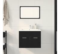 WRJENFSC Ensemble de 2 meubles de salle de bain - Chêne noir - 60 x 38,5 x 46 cm - Avec miroir de 60 x 37 cm - Matériau du bois et verre - Cabinet de salle de bain peu encombrant avec espace de